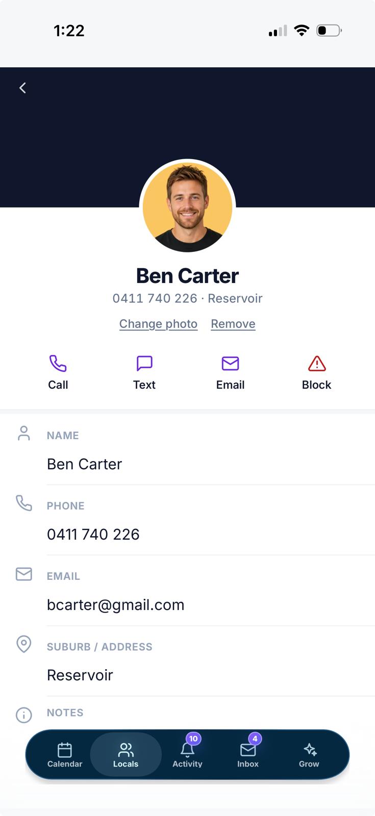 Alice CRM contact profile automatically created for a new customer