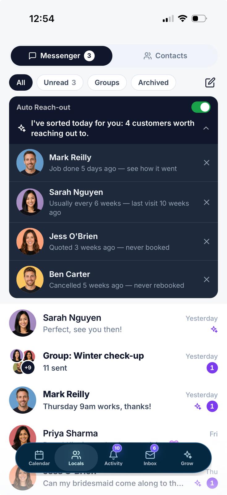 Alice inbox suggesting customers who are ready for a follow-up